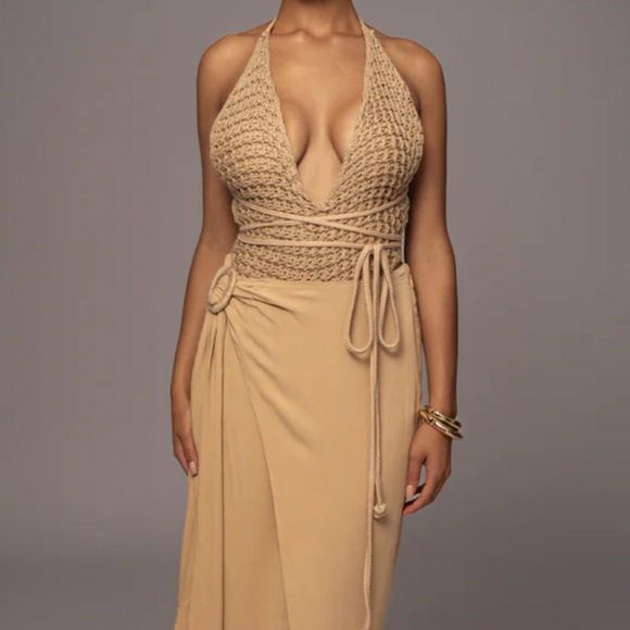 JLUXLABEL-NWT-SMALL-BEIGE KENNA KNIT CROCHET BODYSUIT - Picture 3 of 4